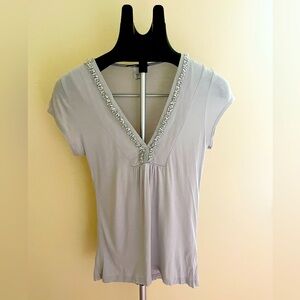 H&M light grey beaded cap sleeve T-shirt size S